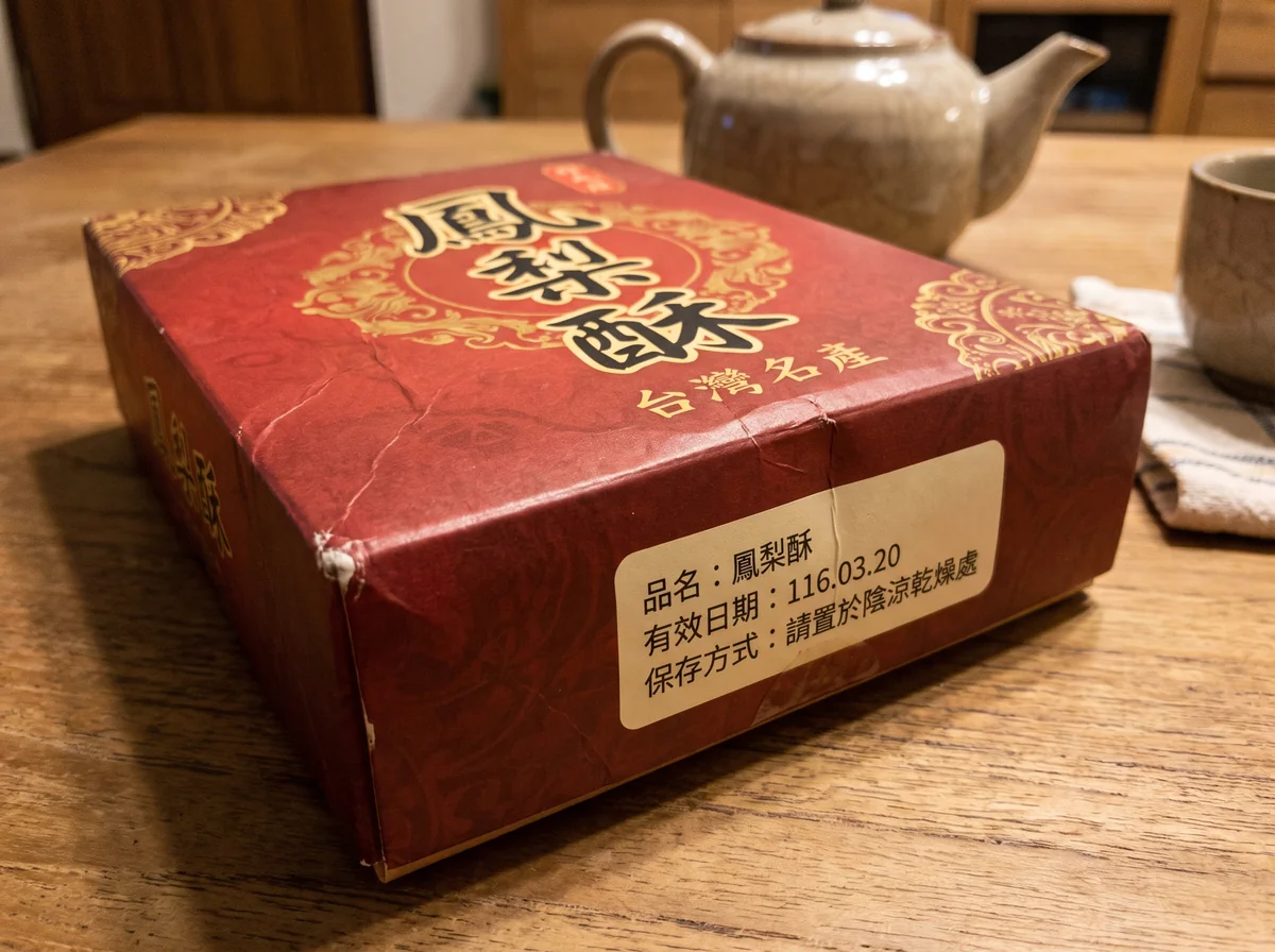 台湾のパイナップルケーキの箱。有效日期：116.03.20と表記
