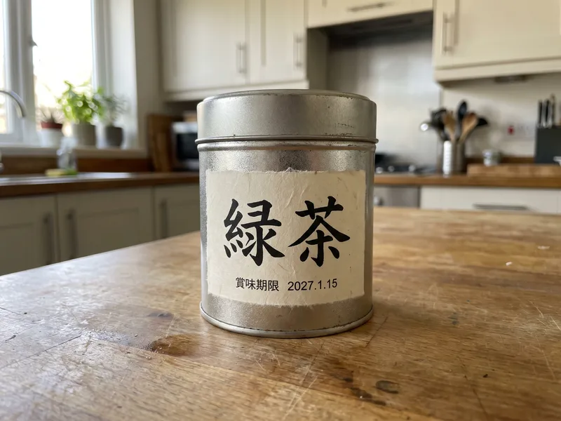 Una lata de té importada con la etiqueta escrita solo en japonés