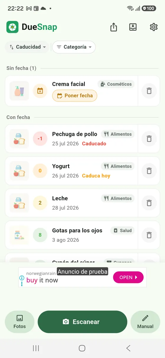 Poner con un toque los días que dura un producto sin fecha impresa